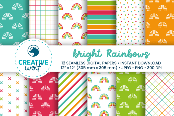 Download Bright Rainbows Digital Paper Pack - Premium Resources