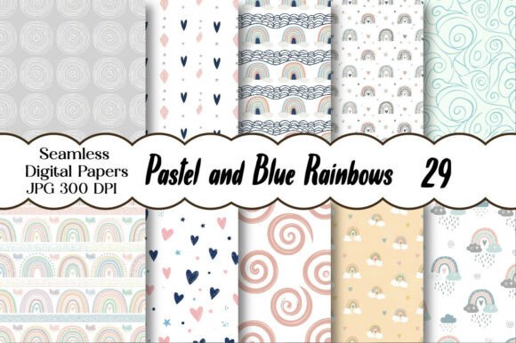 Download Pastel and Blue Rainbows Digital Paper - Rainbows digital paper Collection
