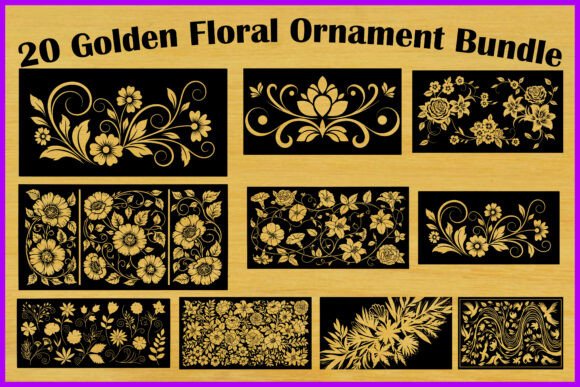 Download 20 Golden Floral Ornament Bundle - Floral ornament Collection
