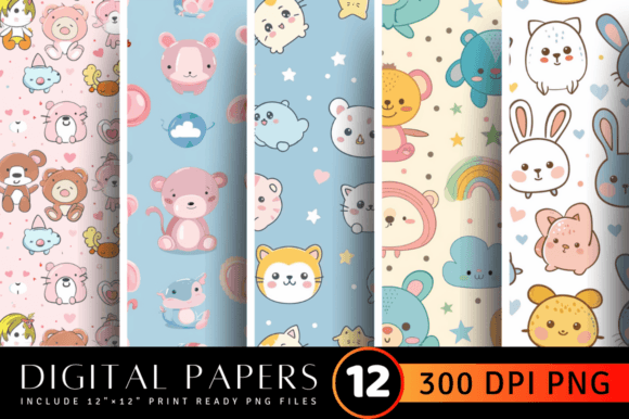 Download Kawaii Baby Animal Digital Paper Backgro - Animal digital paper Collection