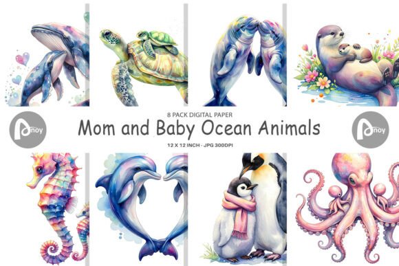 Download Watercolor Baby Sea Animal Digital Paper - Animal digital paper Collection