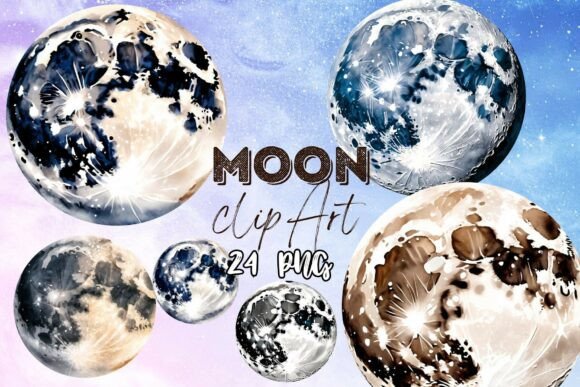 Download Watercolor Full Moon Clip Art Set - Moon clip art Collection