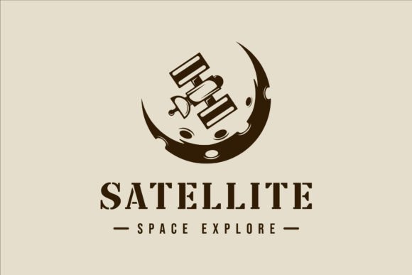 Download Satellite at Moon Logo Vintage Vector - Logo Collection