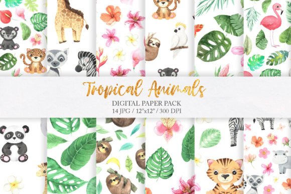 Download Watercolor Tropical Animal Digital Paper - Animal digital paper Collection