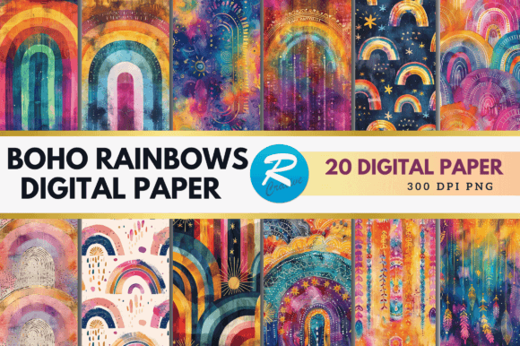 Download Boho Rainbows Digital Paper Backgrounds - Rainbows digital paper Collection