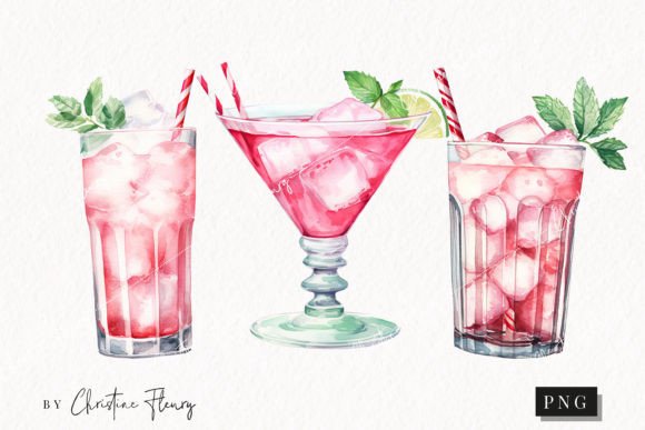 Download Watercolor Pink Peppermint Cocktails PNG - Peppermint Collection