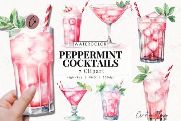 Download Watercolor Pink Peppermint Cocktails PNG - Peppermint Collection