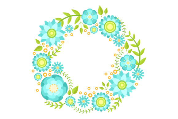 Download Round Floral Ornament with Blue Flowers. - Floral ornament Collection