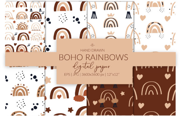Download Boho Rainbows Digital Paper Set - Rainbows digital paper Collection
