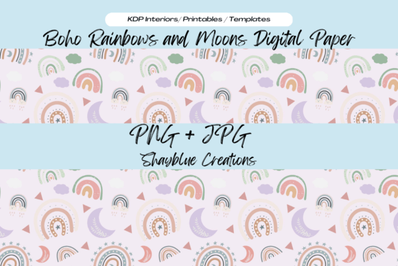 Download Boho Moons and Rainbows Digital Paper - Rainbows digital paper Collection
